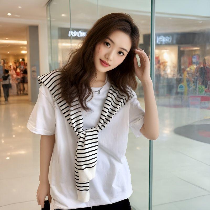 Korean-Style Striped Shawl Shirt: Versatile Summer Sun Protection and Travel Cover-Up