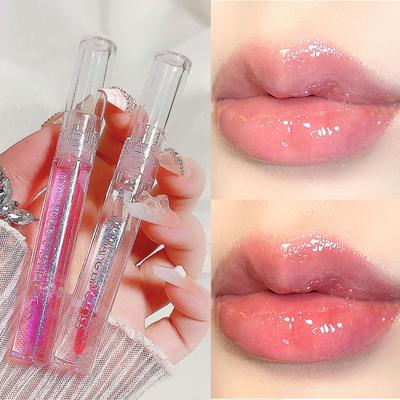 Glass Water Gloss Lip Gloss, Moisturizing, Transparent, Fine Shimmer, Mirror Jelly Lip Gloss, Lip Balm