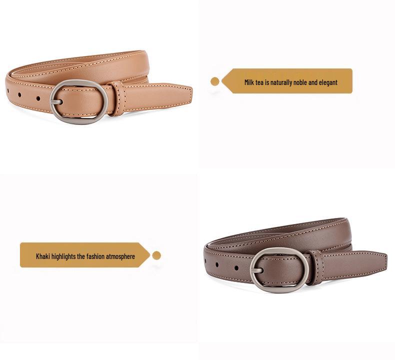 Women's Double-Sided Cowhide Leather Belt - Black, Casual & Versatile for Jeans