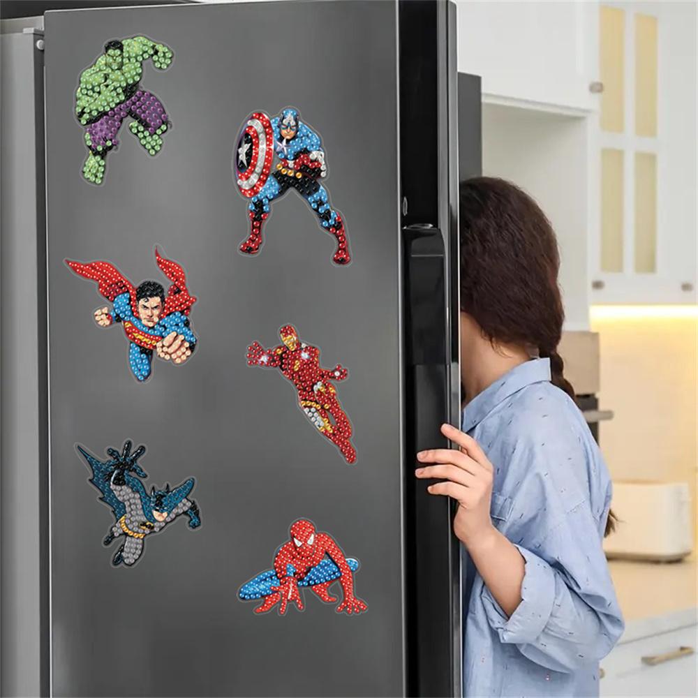 6pcs/Set Hero Series Diamond Painting Magnets for Refrigerator Diamond Art Fridge Magnets for Adults Diamond Art Refrigerator Magnets Kits