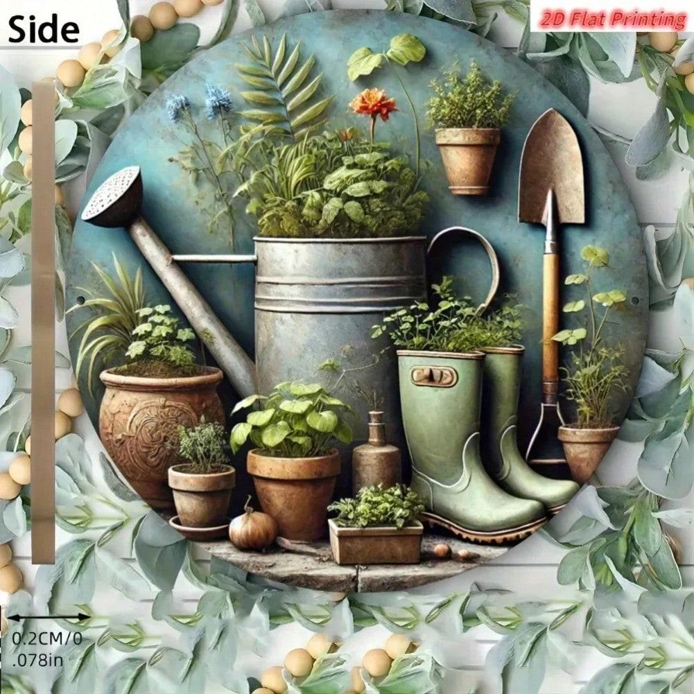 

1PC Flat Aluminum Round Wall Sign Garden Tool Potted Metal Art Decor 20x20 різнокольоровий