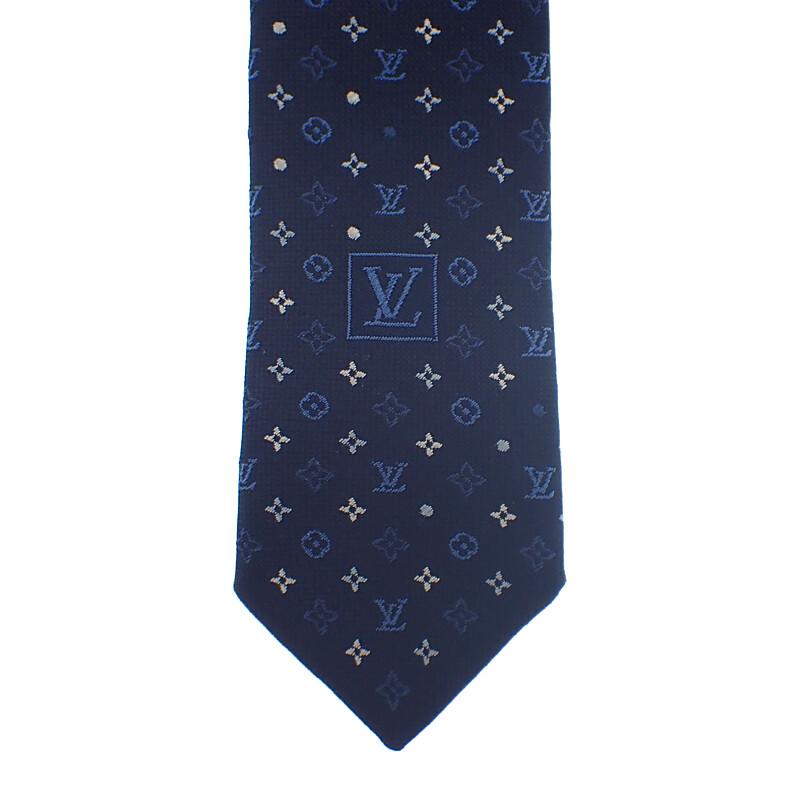 Louis Vuitton M76844 Monogram Tie Navy Silk Mens