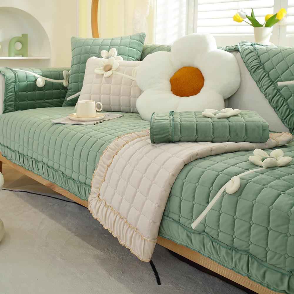 Sofa Cushion Cover Baby Sling Thickened Warm Non-Slip Four Seasons Universal Dutch Plush Solid Color Simple Modern