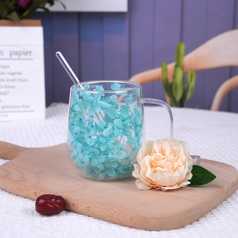 Luxury Double-Layer Glass Cup with Real Flowers and Quicksand Design