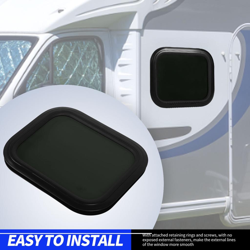 RV Fixed Window 500×350mm Black Aluminum Alloy Round Corner Glass With Fixing RIng For Trailer Camper