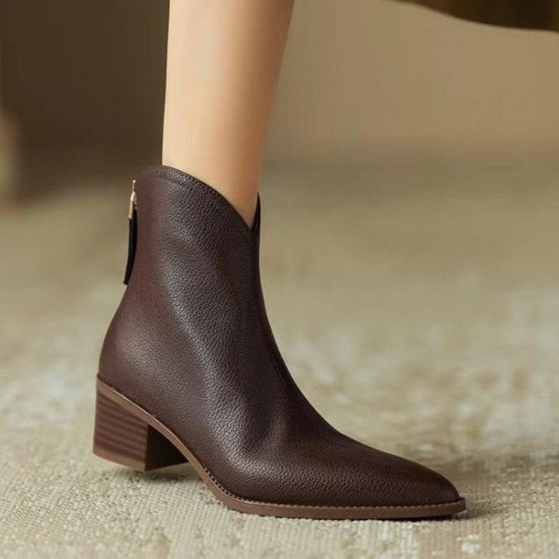 Comemore New Women's Ankle Boots Casual PU Women Shoes Spring Autumn Boots Sexy Pointed Chunky Heel Shoes Zip Short Booties