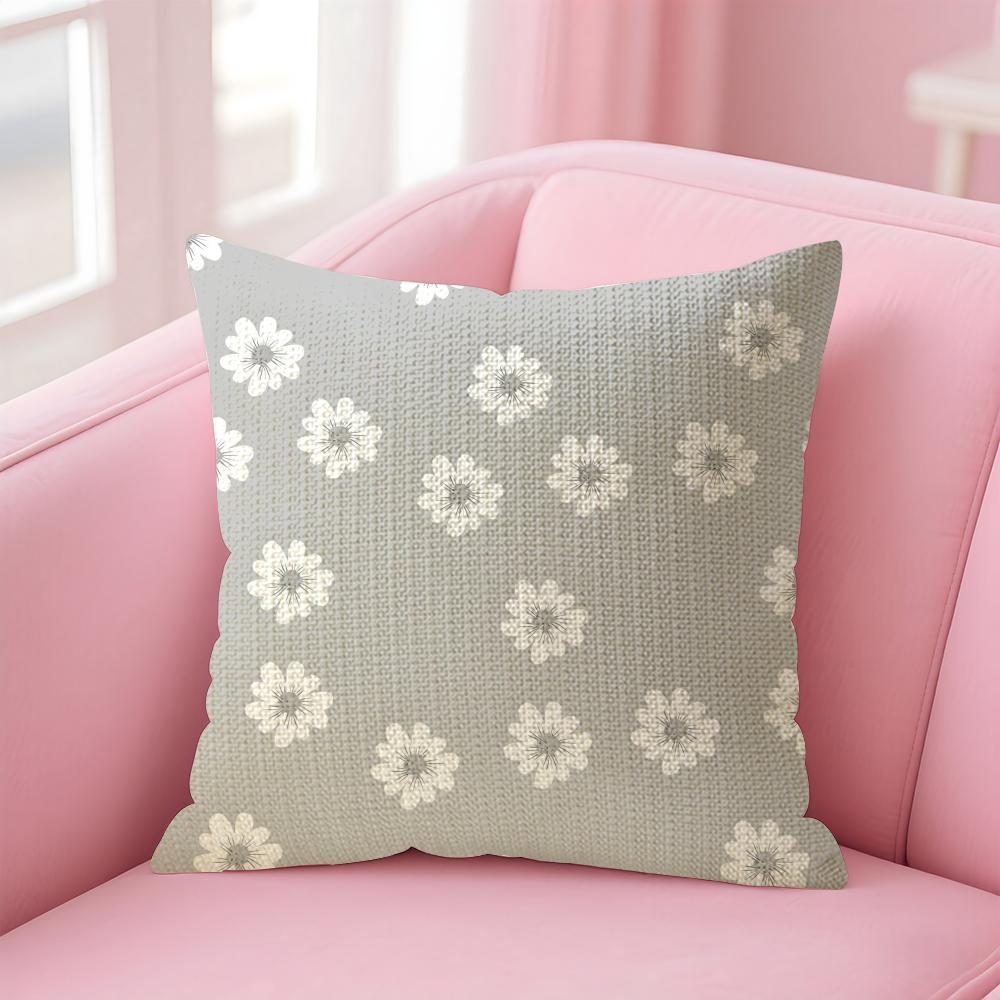 Gray White Flower Pattern Cushion Cover Natural Linen Pillow Case DoubleSided Print Decorative Sofa Pillowcase Home Decor Gift