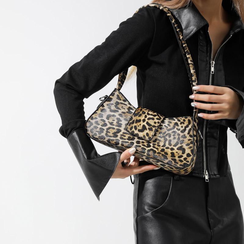 French Style Underarm Bag for Women Brown Black Leopard Handbag Clutch Bag Female Vintage Leather Crossbody Bags Versatile