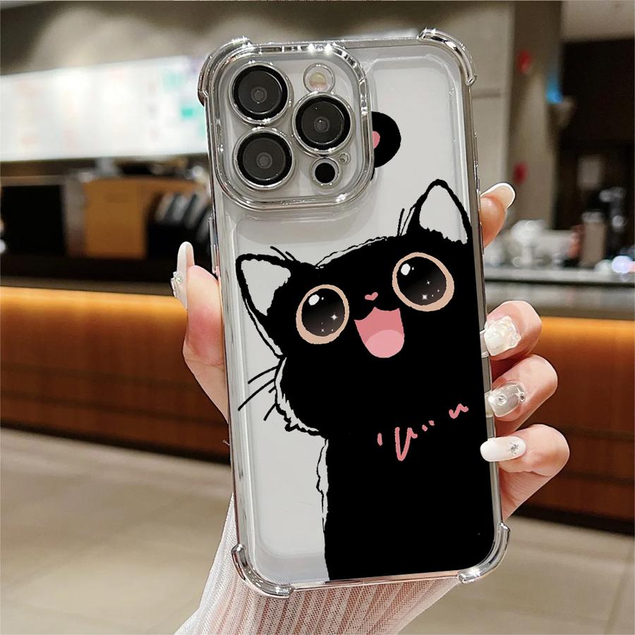 Lovely Cartoon Black Cat Case for Apple iPhone 17 Pro Max 12 Plus 14 Air 16 Pro 13 15 16e 11 Phone Cover