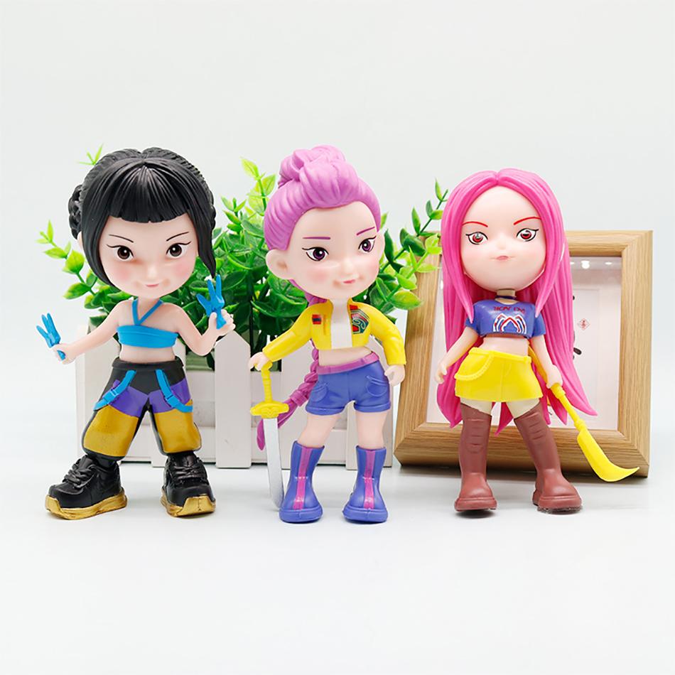 3Pcs/Set Kpop Demon Hunters Figure Q Version Demon Hunters Figures Toy Derpys Rumi Mira Zoey Sussy Figurine Gift