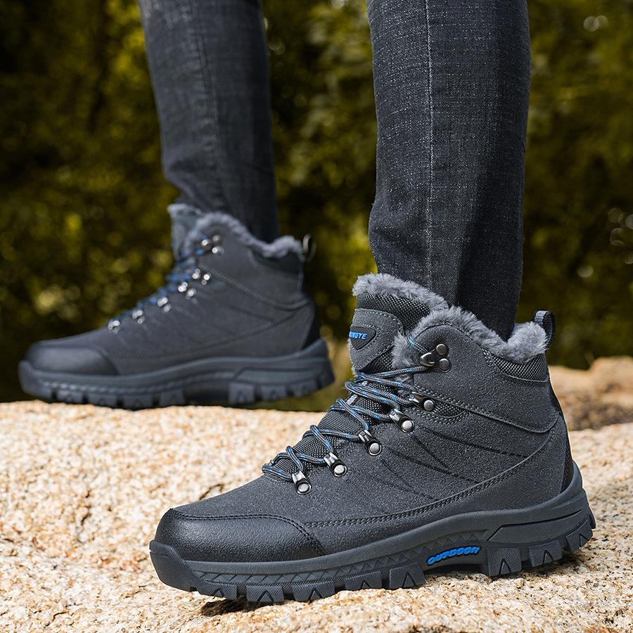 

2418 Men s Mountaineering Shoes Boots High Top Anti Velvet Leather Face With Warm Cotton Outdoor Off Road Sports 41