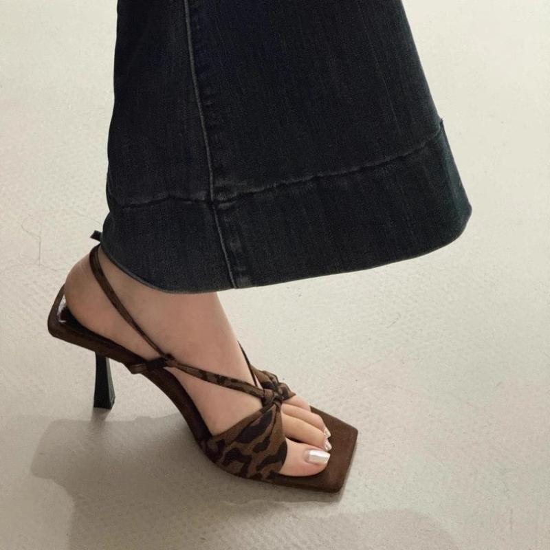 Fashion Retro High Heel Sandals Women Summer New Square Toe Open Toe with Skirt Versatile Temperament Open Toe Stiletto Heels