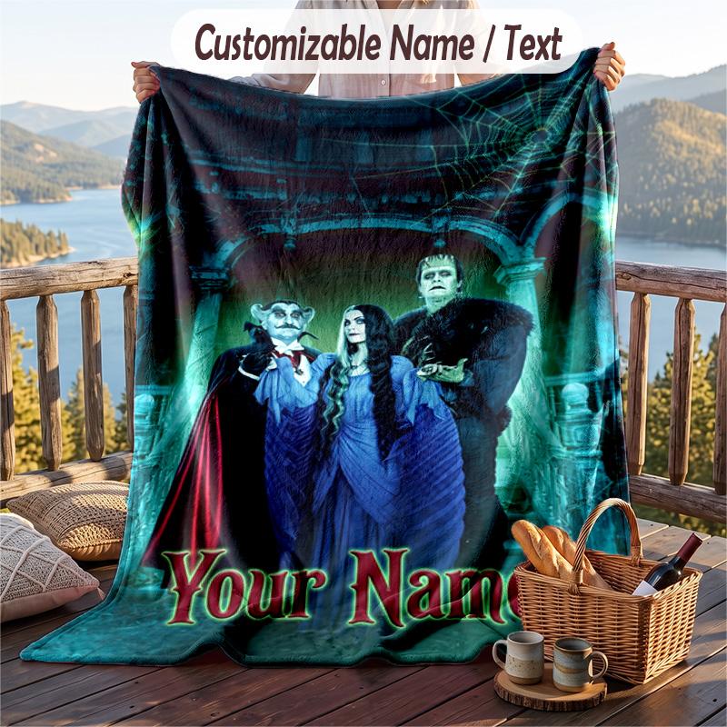 Custom Text Flannel Throw Blanket, Lightweight Cozy Bed Sofa BlanketThe Munsters