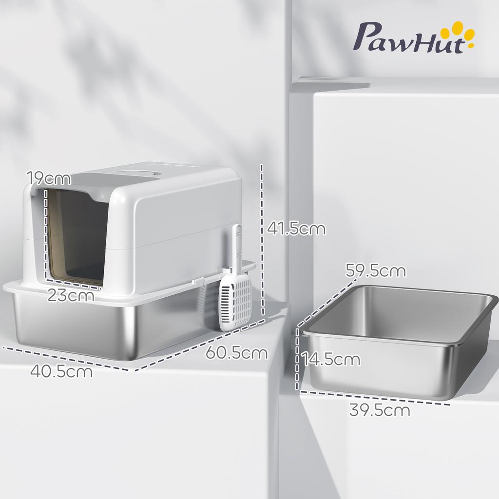 Closed Cat Litter Box with Steel Tray, Scoop and Filter Bags, in PP, 40.5x60.5x41.5 cm