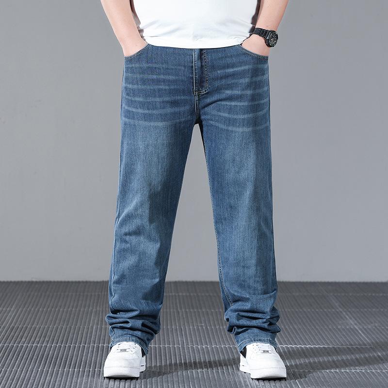 Spring/Summer Plus Size Men's Denim Trousers Business-Casual Versatile Mid-High Stretch Relaxed Fit Long Trousers