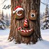 Tree Hugger Holiday Ornament 5 Pcs/Set Outdoor Face Decor Christmas Resin Art with Whimsical Yard Sculpture Santa Hat Funny Eyes Nose Mouth Set for