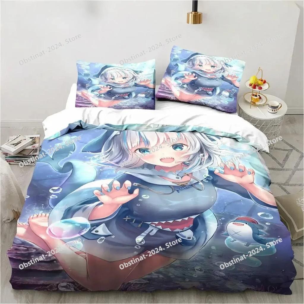Kawaii Gawr Gura Cute Girl My Angle Bedding Set Printed With Pillowcase Bed Duvet Cover Soft Single Double Queen Super King Size