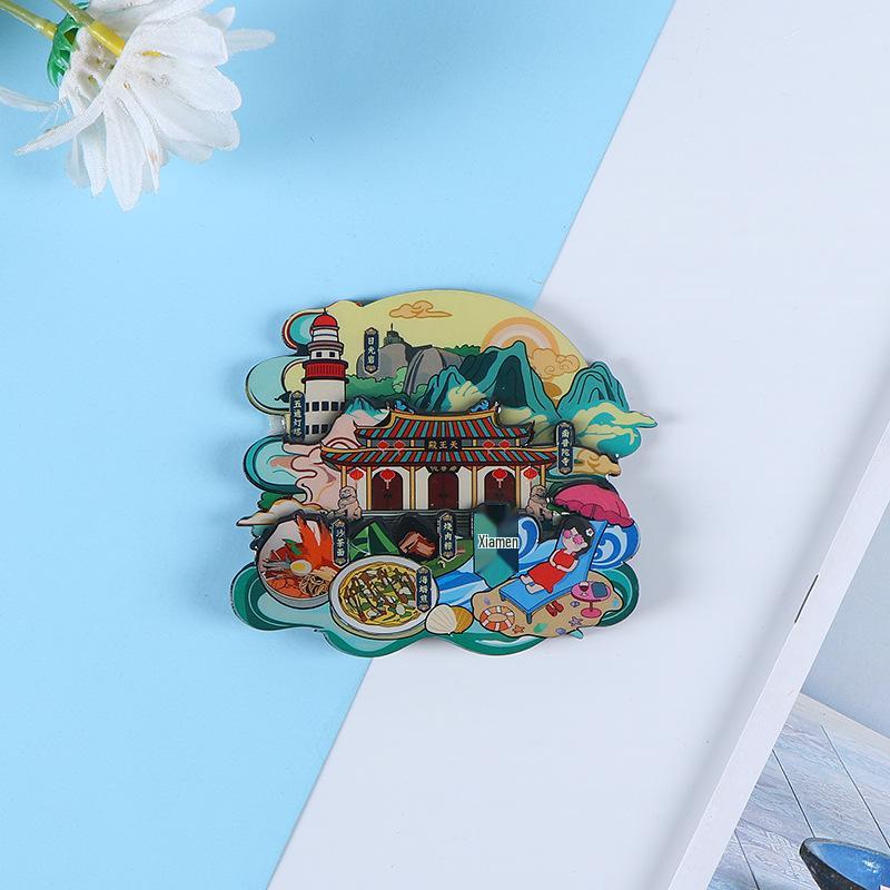 National City Scenic Cartoon Holz-Epoxid-Kühlschrankmagnet