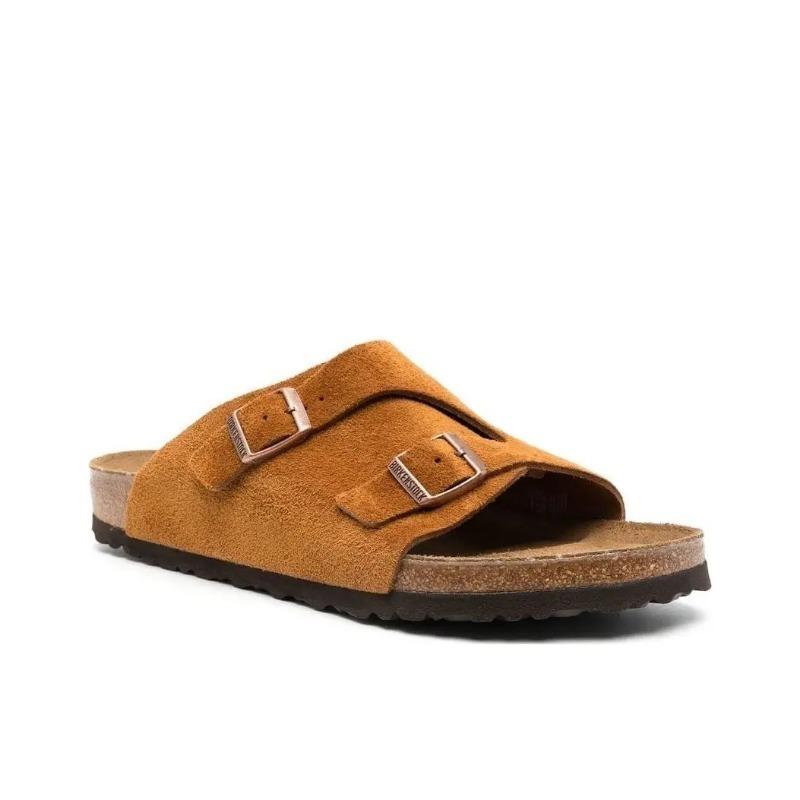 Birkenstock Zurich Unisex Suede Thick Sole Double Buckle Quick Dry Slides Camel Brown 1023842 41