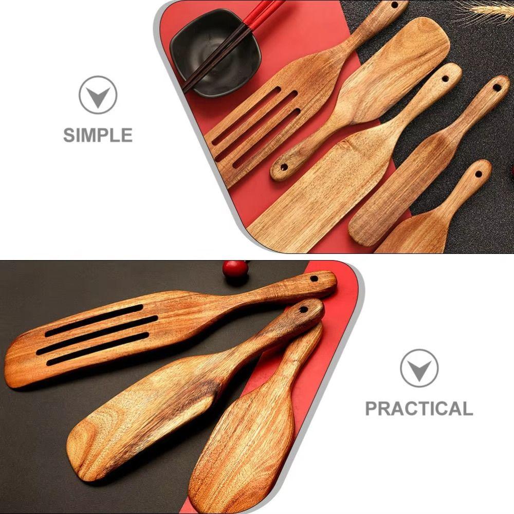 Non-Stick Sourdough Spurtle Teak Wood Steak Shovel Tableware Wooden Ladle Skimmer Dim Sum
