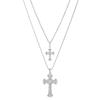 Women's Double Layer Zirconium Cross Pendant Necklace - Titanium Steel Stackable Clavicle & Sweater Chain Accessory