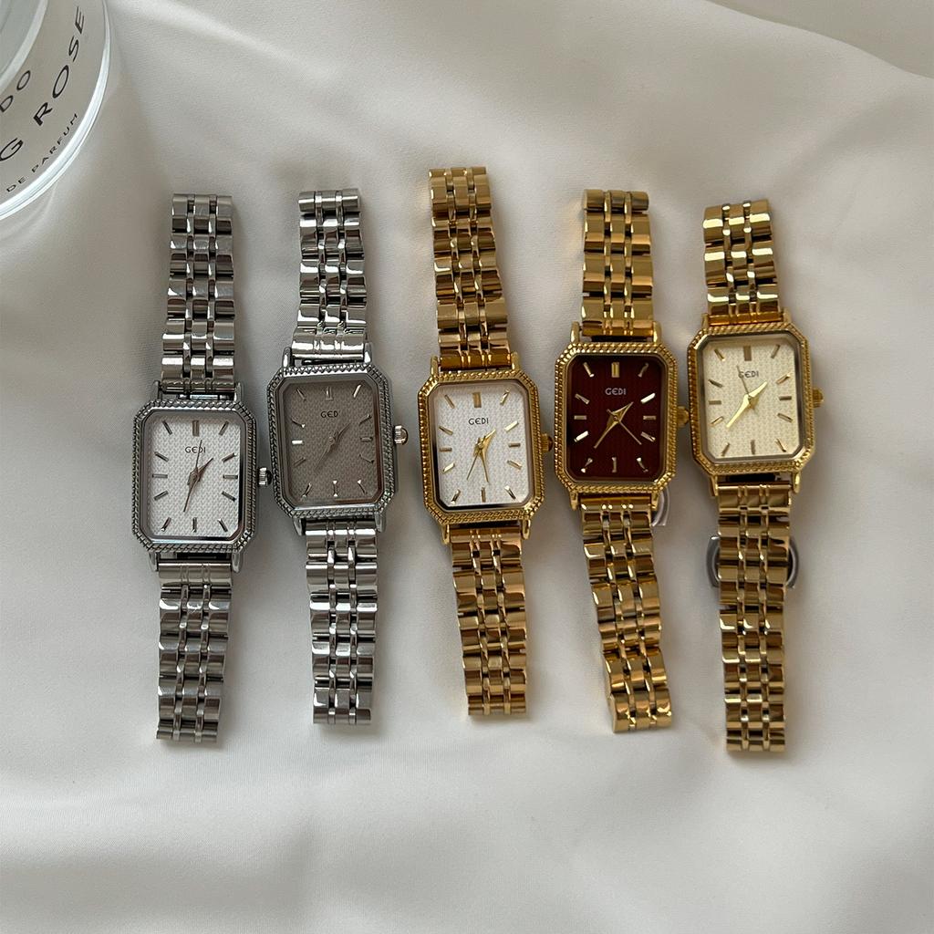 Europäische und Amerikanische Minimalistische Metall-Quadratuhr, Retro-Damenuhr mit Quarzwerk