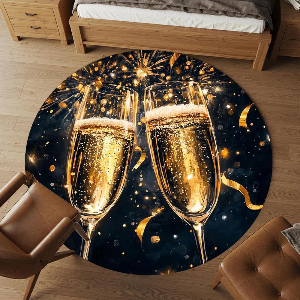 1PC champagne glasses Office Round Area Rug, Under Office Chairs Bedroom Living Room Home Decor, Carpet for Office -1110058