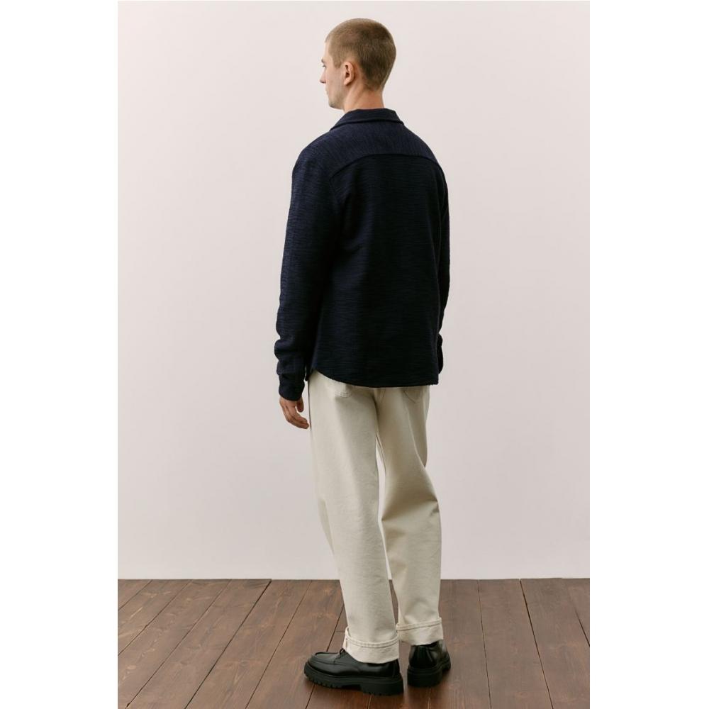H M Textured sHirt Regular Fit Navy Blue