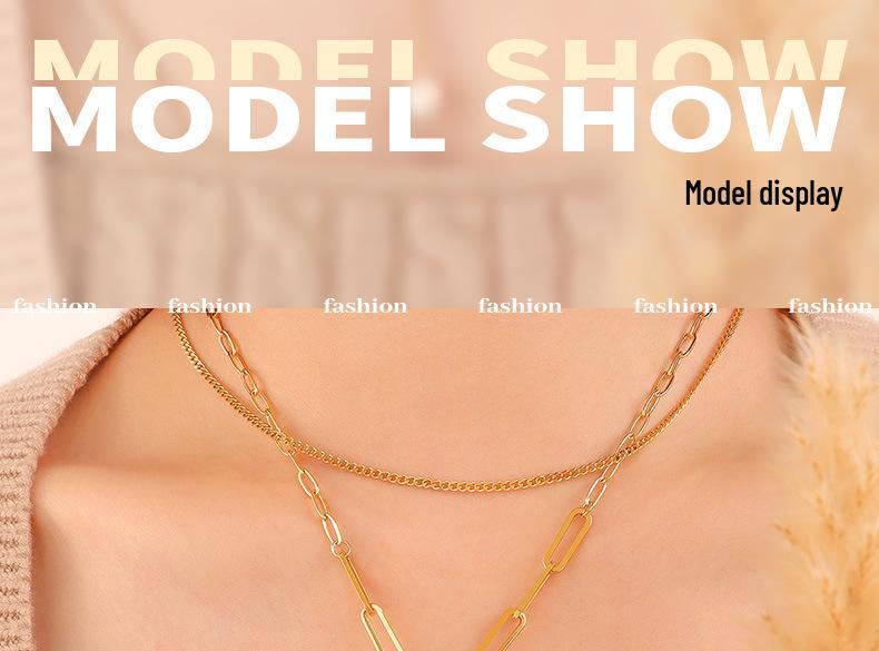 Retro Double-Layer Portrait Pendant Necklace, 18K Gold-Plated Titanium Steel, European & American Design, Clavicle Chain