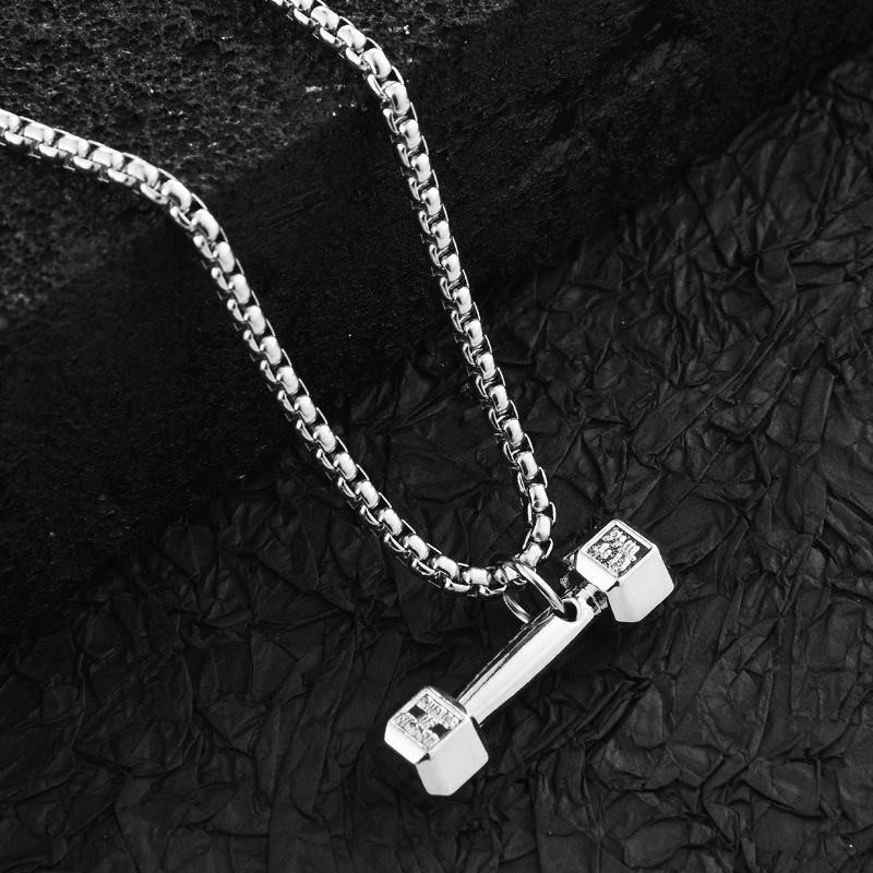 Dumbbell Necklace Men S Trendy Fashion Fitness Personality Couple Chain Men S Pendant Situation Pendant Necklace
