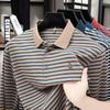 Men's Long Sleeve T-Shirt Striped Wrinkle-Resistant Autumn Business Trendy Lapel Collar Polo Shirt