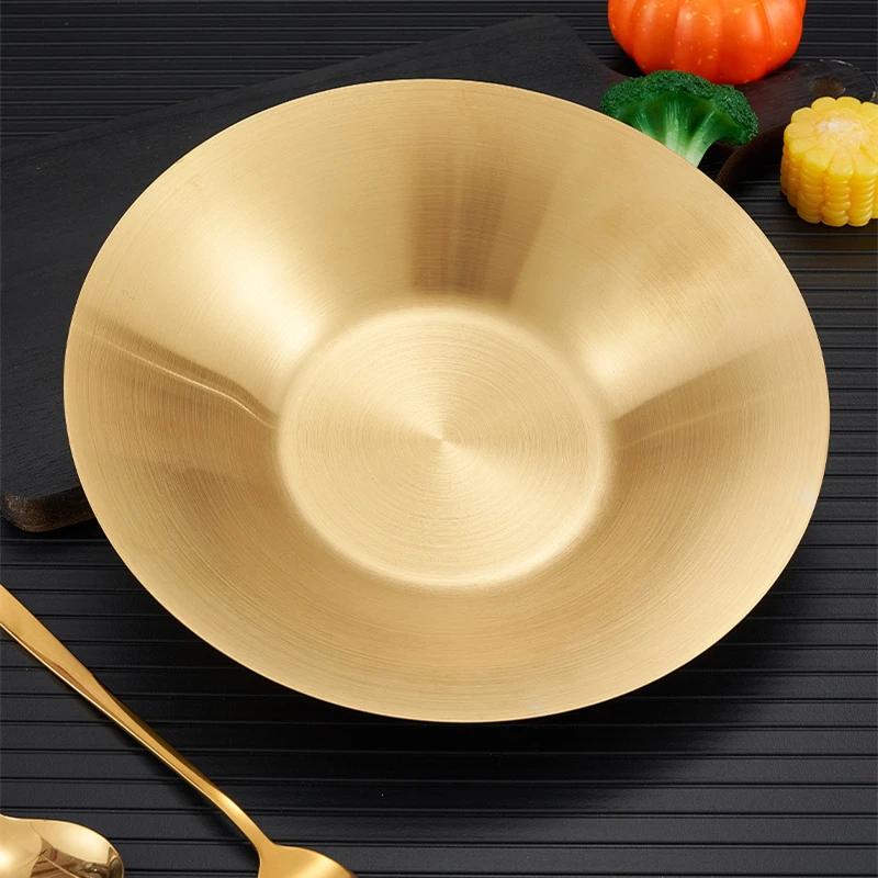 304 Deepened Stainless Steel Dinner Plate Korean Style Round Fruit Serving Dishes Trays Main Dining Noodles Platter Salad Bowl