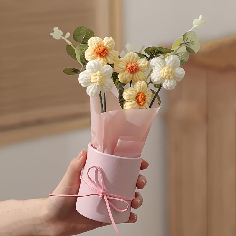 5 Strands Hand-woven Flower Bouquet Plastic Bucket Wrapping Paper, Suitable for Mother's Day, Valentine's Day, Birthday Gift, Home Decoration