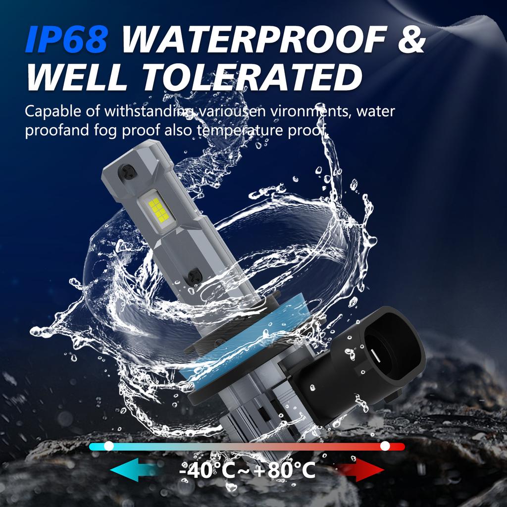 2pcs H11 LED Headlight Bulbs 500% Brighter Wireless Headlight Bulbs, 20000LM Mini Headlight Bulbs Fanless Car Bulb Kit High Low Beam