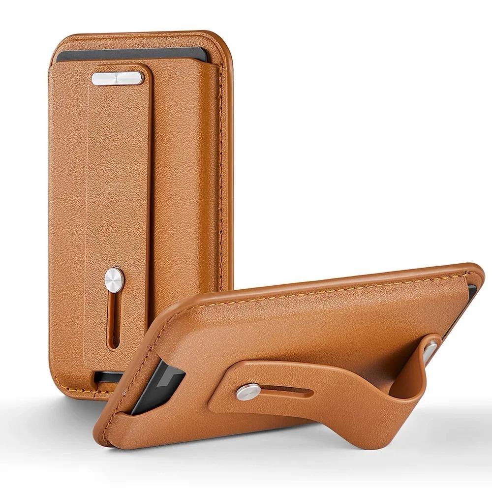 

MagSafe Wallet Phone Card Holder Secure Grip Adjustable Phone Wallet Case Anti-lost Safety for iPhone 16/15/14/13/12 Series коричневий