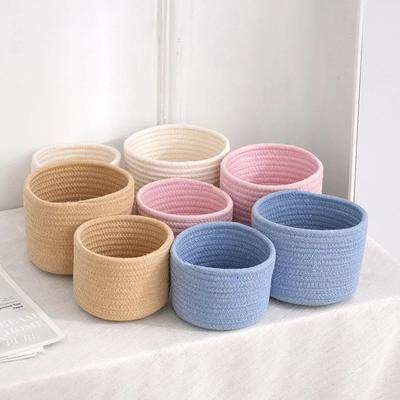 Handmade Woven Cotton Rope Woven Storage Box Basket Desktop Organizer Sundries Toys Comestics Keys Snacks  Sundries Organizer
