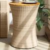 VidaXL Garden Side Table Drum Shape Beige Rattan Solid Wood, Outdoor Side Table, Small Garden Table, 368298