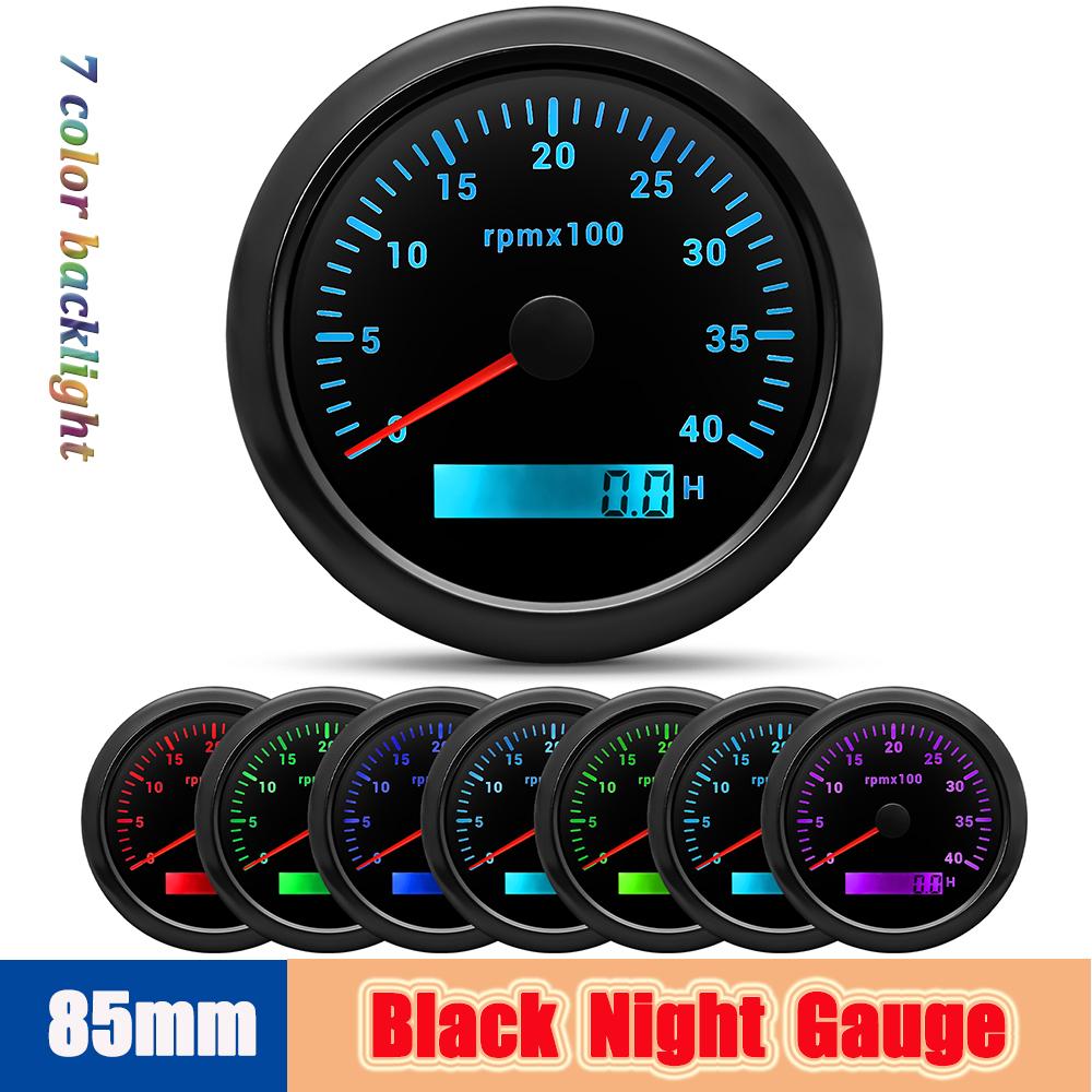 7Color Backlight 4k RPM Meter 85MM Car Tachometer Outboard Automotive Rpm Digital Odometer Hourmeter for Boat Yacht Motor 12V24V