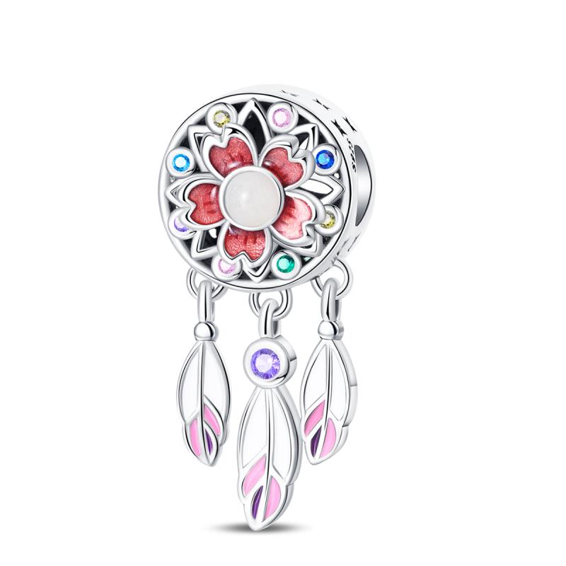 Spring copper Gem Butterfly Flower Pendant Suitable Compatible With Pandora Authentic Bracelets Diy Small Fresh Jewellery