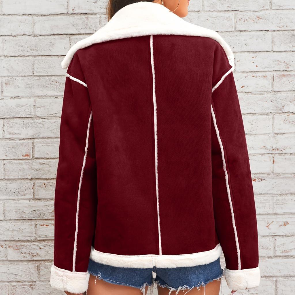 Winter Women's Fashion Lapel Plush Jacket Warm Casual Coat
