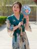 National Trendy Style Retro Style Handmade Mottled Bamboo Fan round Octagon Petals Embroider Flowers Long Fringe Circular Fan Temple Fan