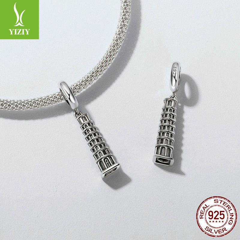 Byggnader Lutande tornet i Pisa DIY Hängsmyckestillbehör, Gränsöverskridande Retrostil S925 Silverpärlor