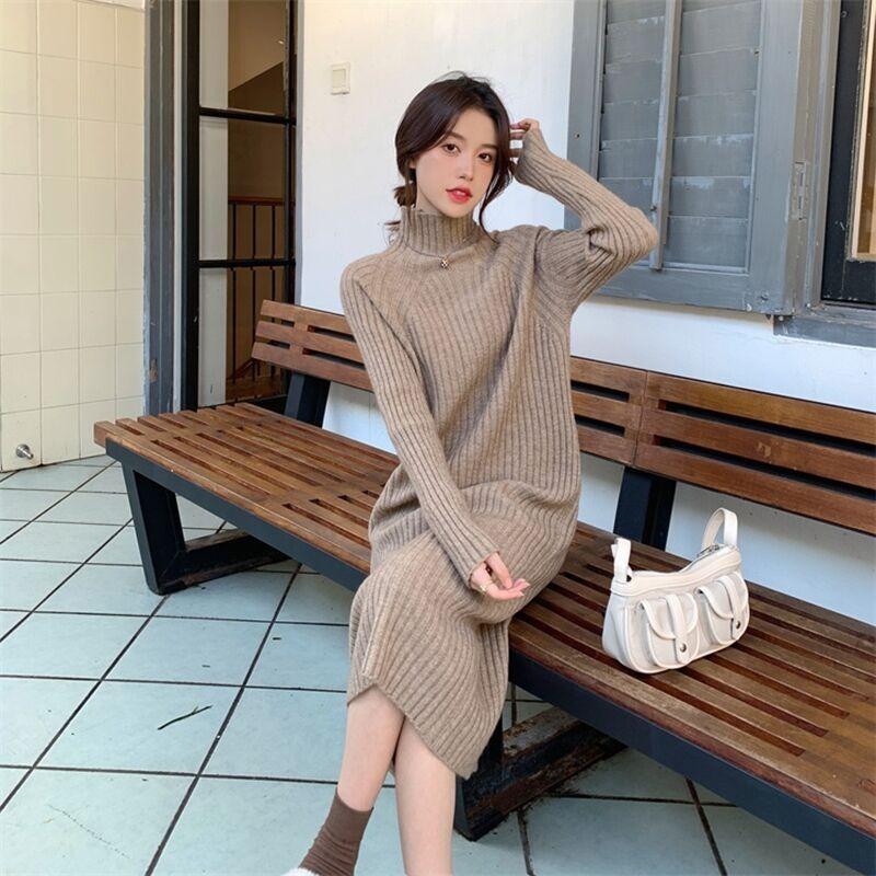 Semi-turtleneck long over-the-knee sweater knitted primer dress with long dress inside women's autumn new model