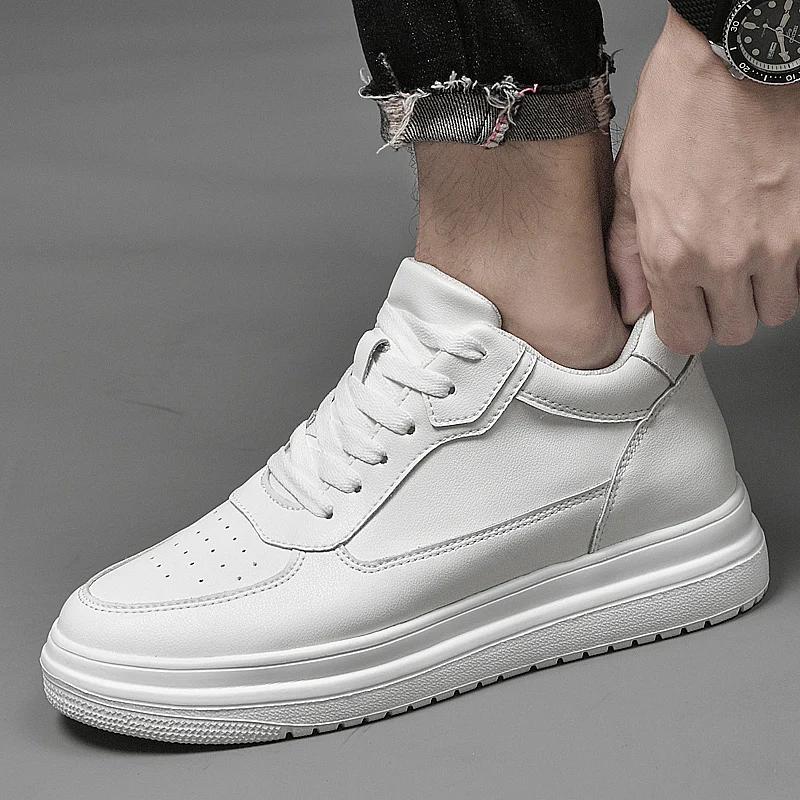 Men's Lift Sneakers Elevator Shoes Height Increase Insole 8cm White Black Taller Shoes Leisure Fashion Sports Plus Size 36-44