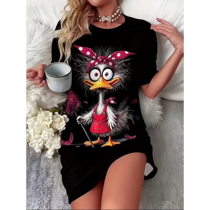 Women's Plus Size Printed Short Sleeve Round Neck Casual Breathable Dress