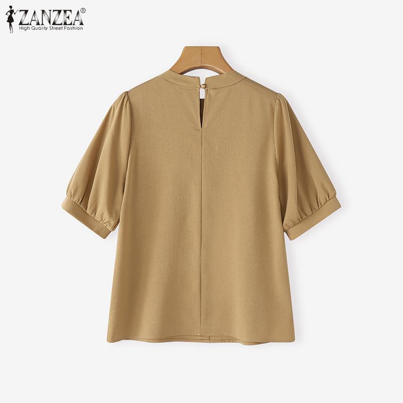 ZANZEA Women Casual Stand Collar Solid Color Summer Half Sleeve Blouse