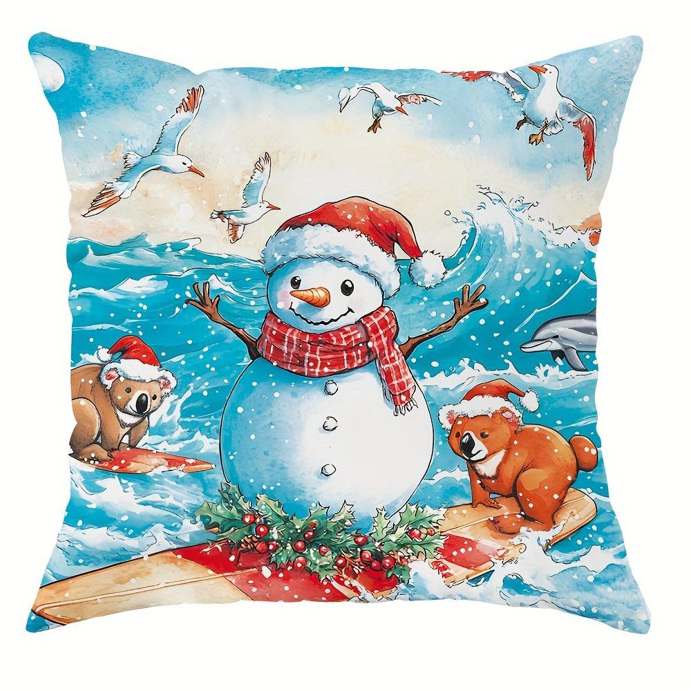 

Наволочка с рождественской тематикой в виде океана и рисунком Санта-Клауса, снеговика, морской звезды, подходит для домашнего интерьера, дивана, наволочки для подушки в подарок 40x40cm