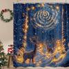 Winter Christmas Farmhouse Shower Curtain, Rustic Window Scene Glitter Xmas Tree Holiday Bathroom Bathtubs Decor, Fabric Shower