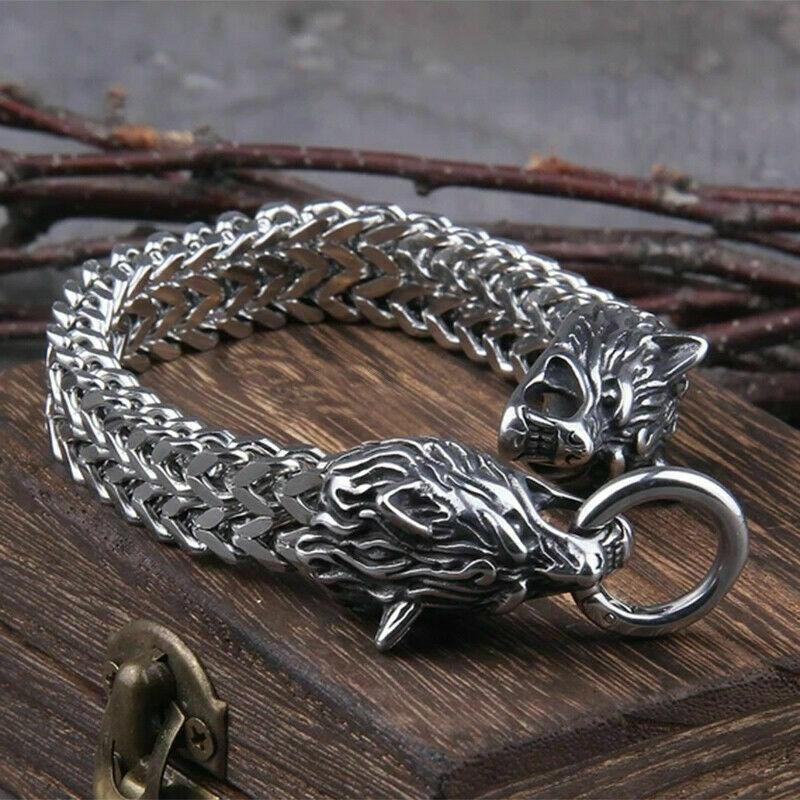 Stainless Steel Retro and Individual Viking Wolf Head Bracelet - Wolf Head Personality Trendy Accessories for Men