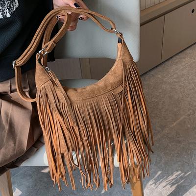 Bag Women's Autumn Korean Version 2025 Fashion Fringed Personalized Ins Matte Large Capacity Shoulder Crossbody Bucket Bag Pu